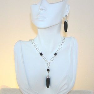 Blackstone & Black Onyx Sterling Necklace Set